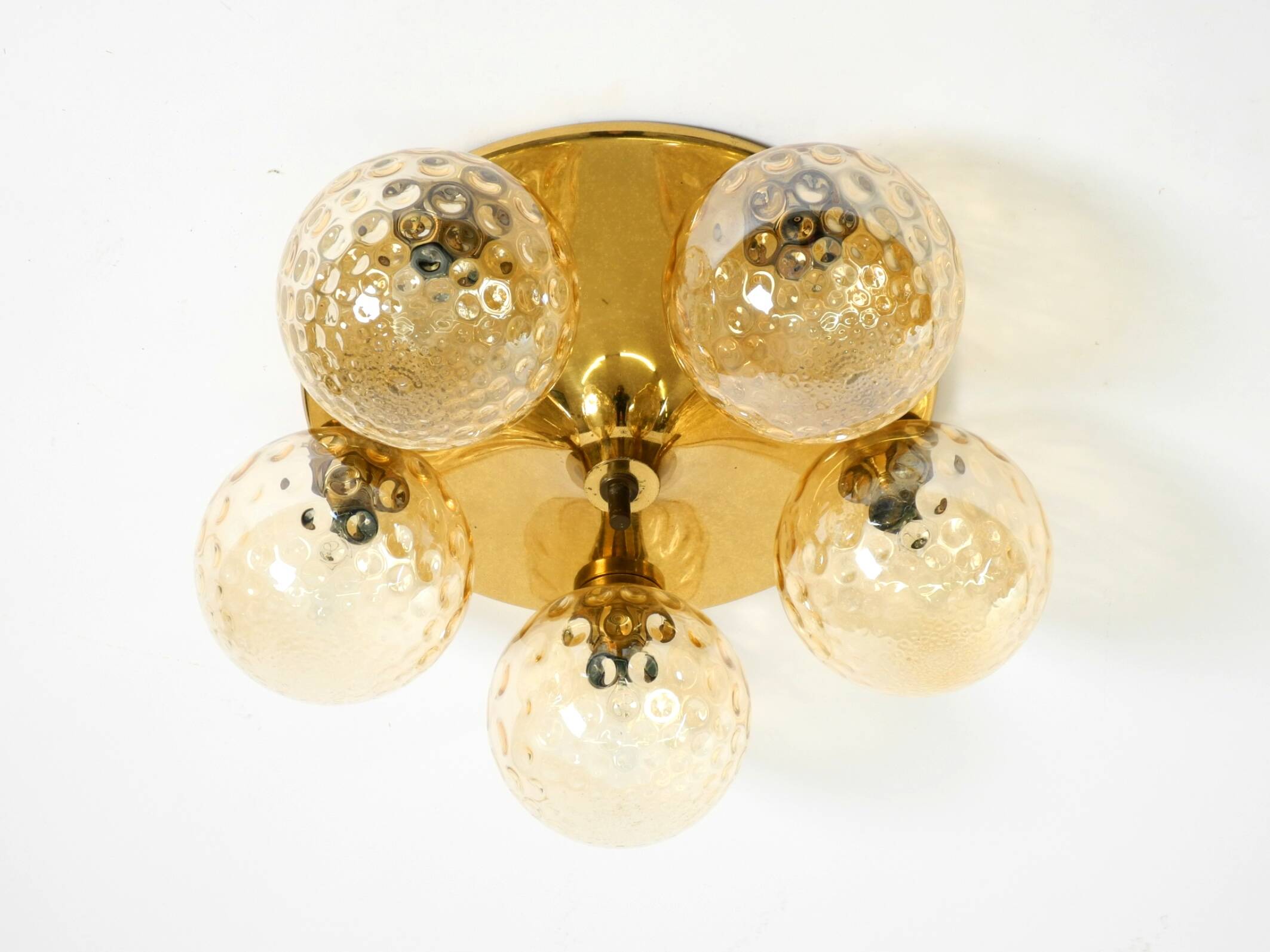 1960s Space Age brass ceiling lamp with 5 glass balls
