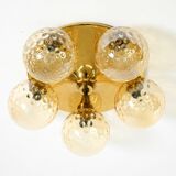 1960s Space Age brass ceiling lamp with 5 glass balls