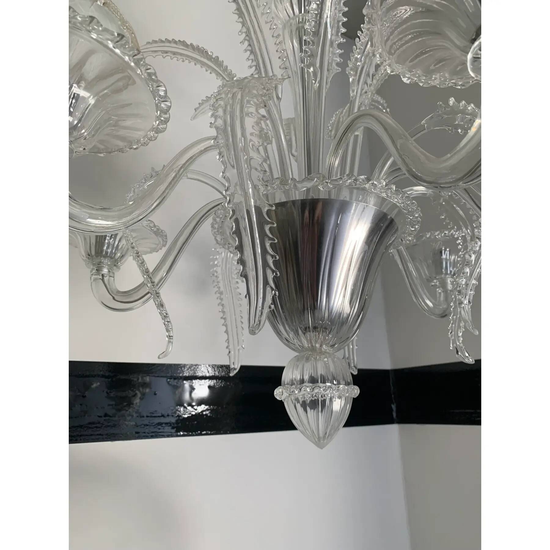 Transparent Murano-Style Venetian Glass Chandelier Featuring Fern (“Felci”)