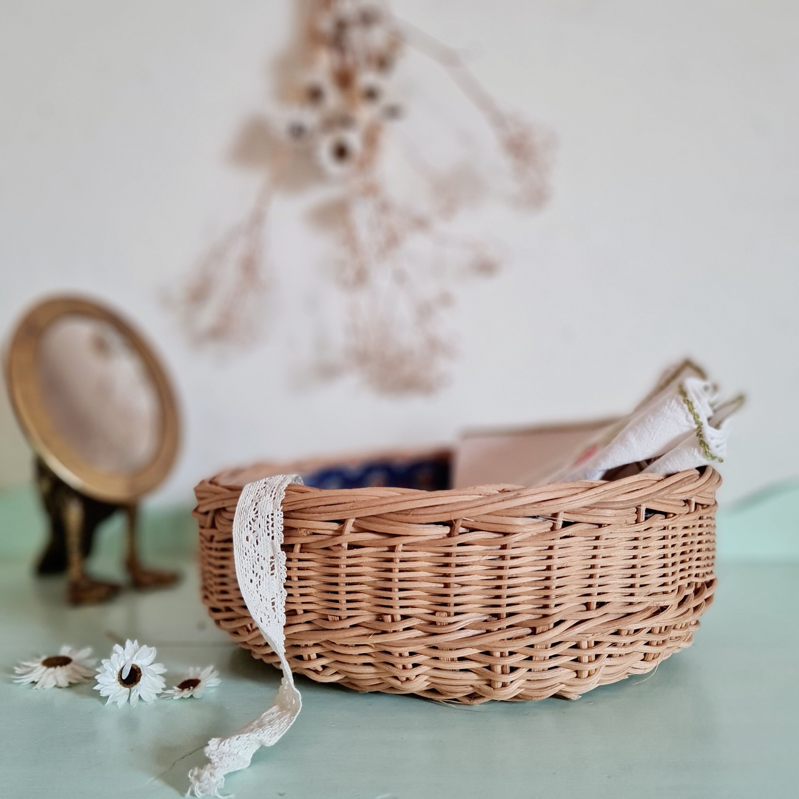 Vintage rattan basket interior liberty fabric