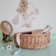 Vintage rattan basket interior liberty fabric