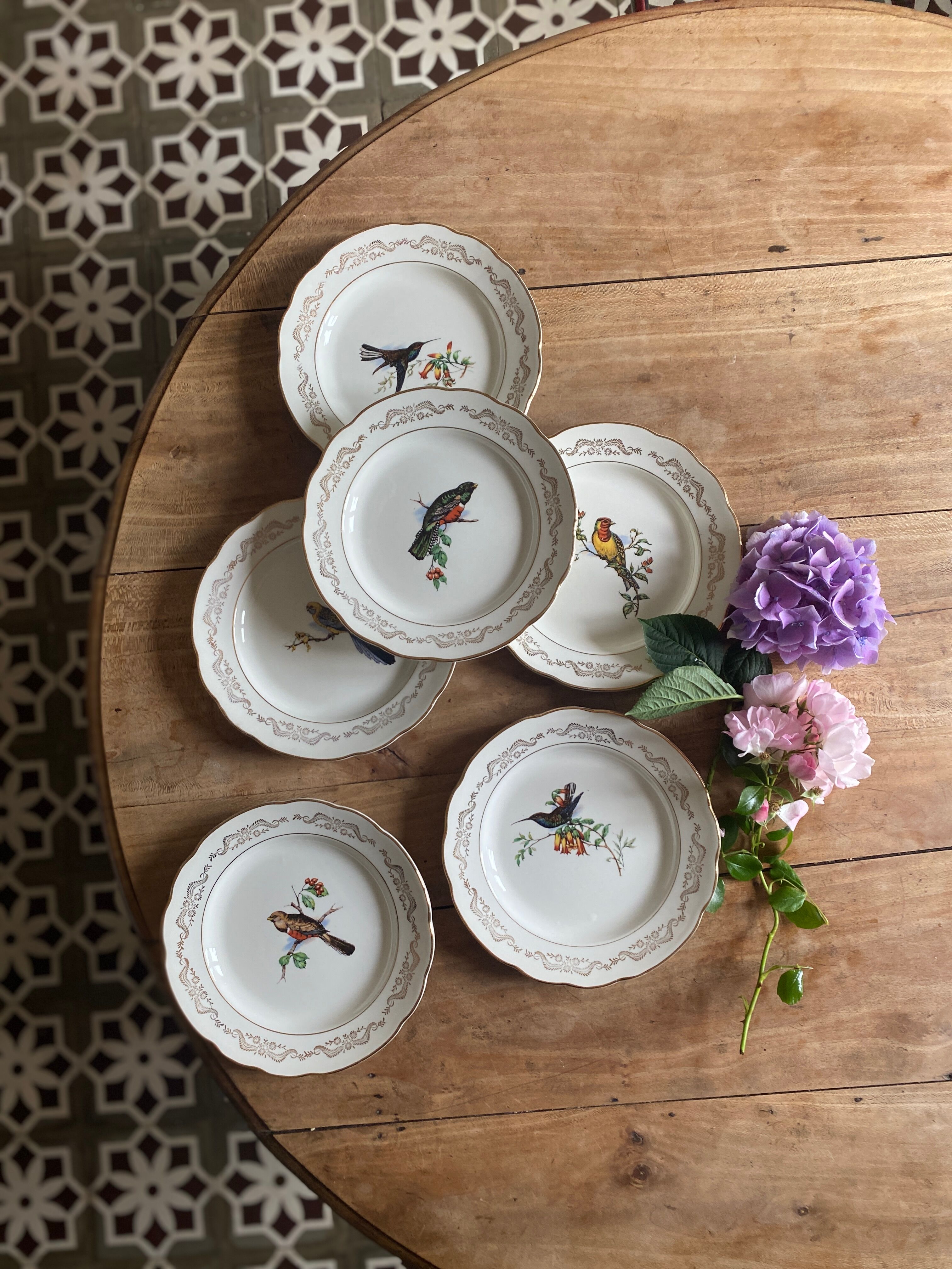 Set of 6 flat plates vintage model Moineaux de Paris de Gien