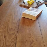 Solid oak farmhouse table with central drawer and extension
