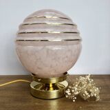 Vintage globe table lamp in pink Clichy glass