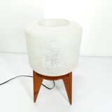 Vintage tripod table lamp wood and glass 1950 France