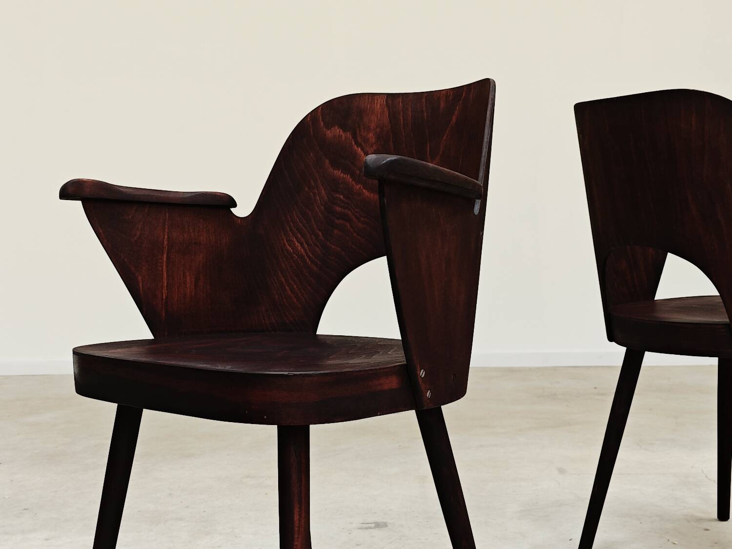Pair of wooden armchairs by Lubomir Hofmann for Ton (Thonet), 1960
