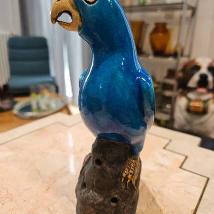 Turquoise glazed faience parrot statuette 23 cm