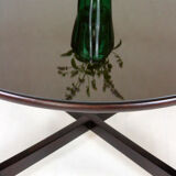 Table basse ronde en bois restaurée, Tchécoslovaquie, années 1970