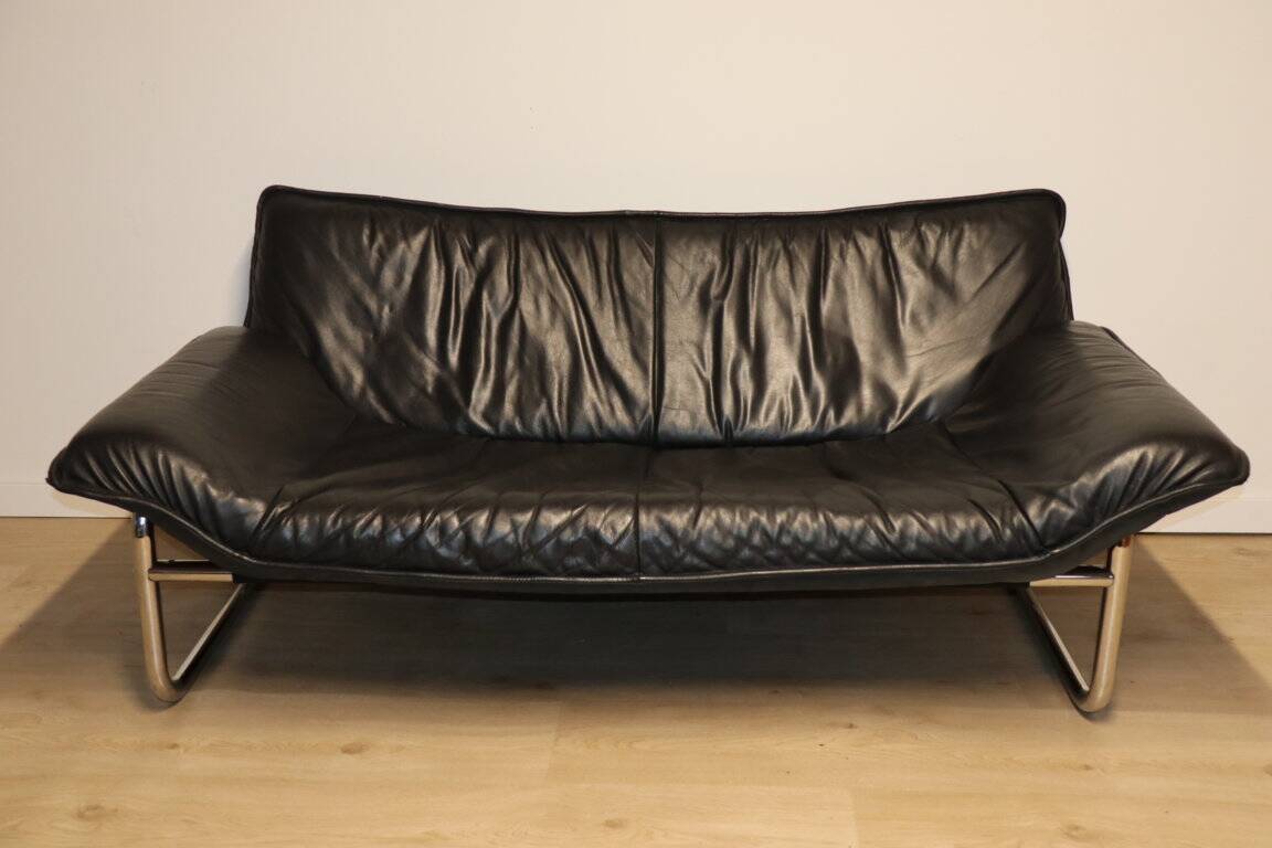Vintage sofa by Johan Bertil Häggström for Ikéa in leather and chrome metal, 1970s