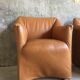 Pair of convertible armchairs in cognac leather - vintage 1970