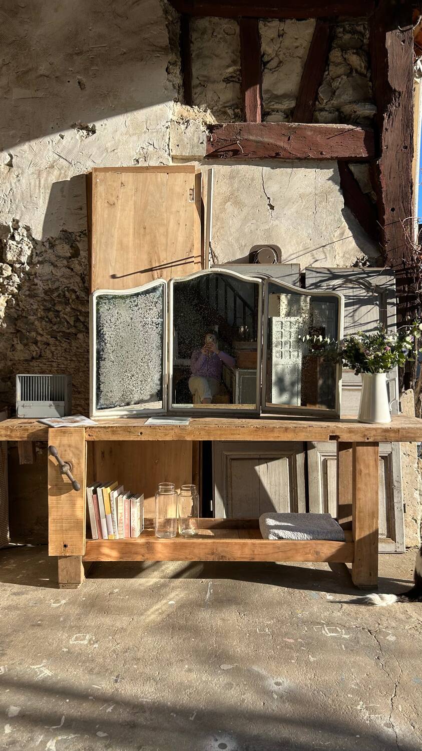 Large raw solid wood workbench