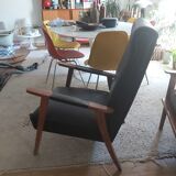 Armchair 60s wood and imitation leather