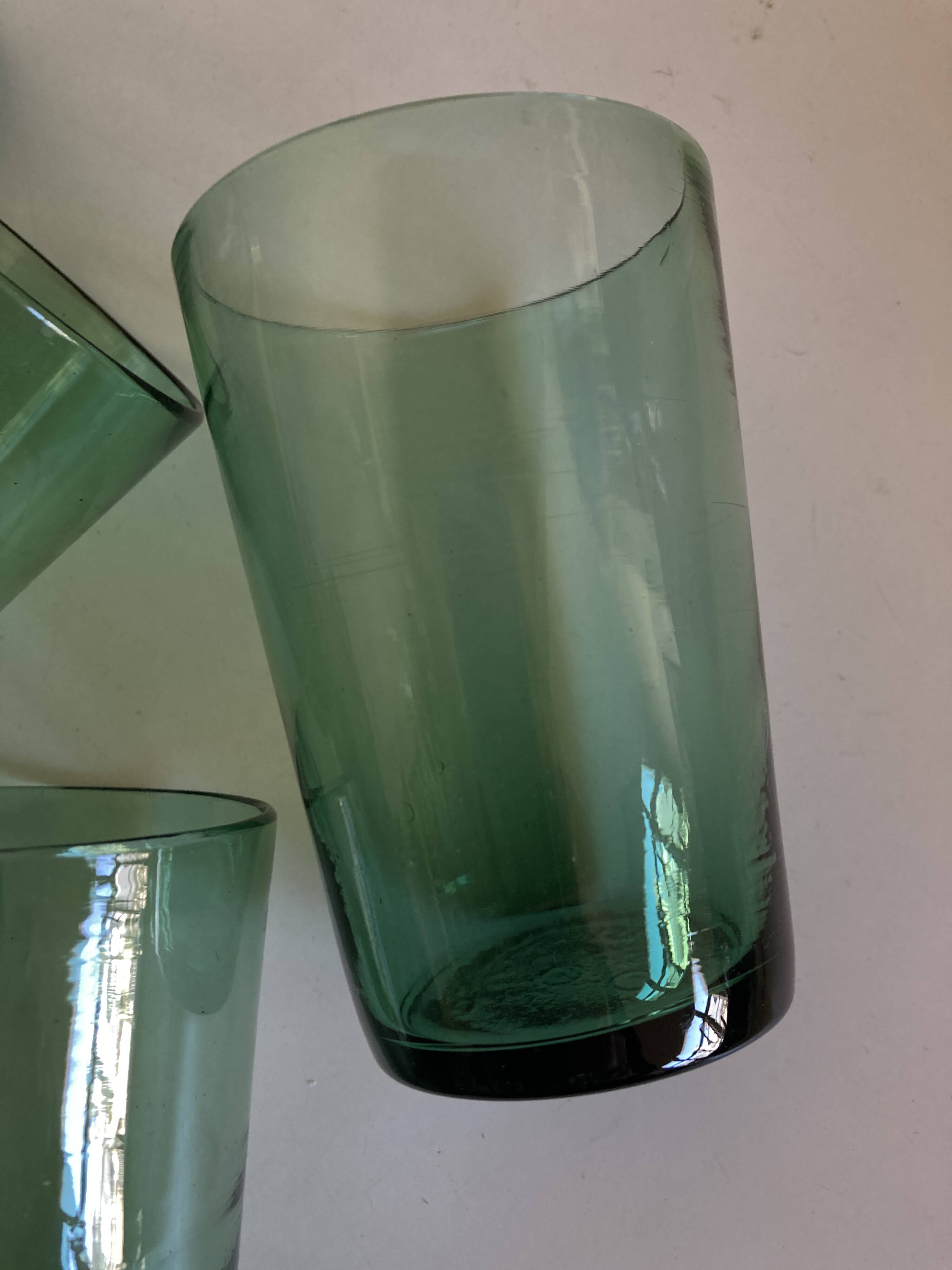 Set of 6 green rosemary blown tumbler glasses 1960