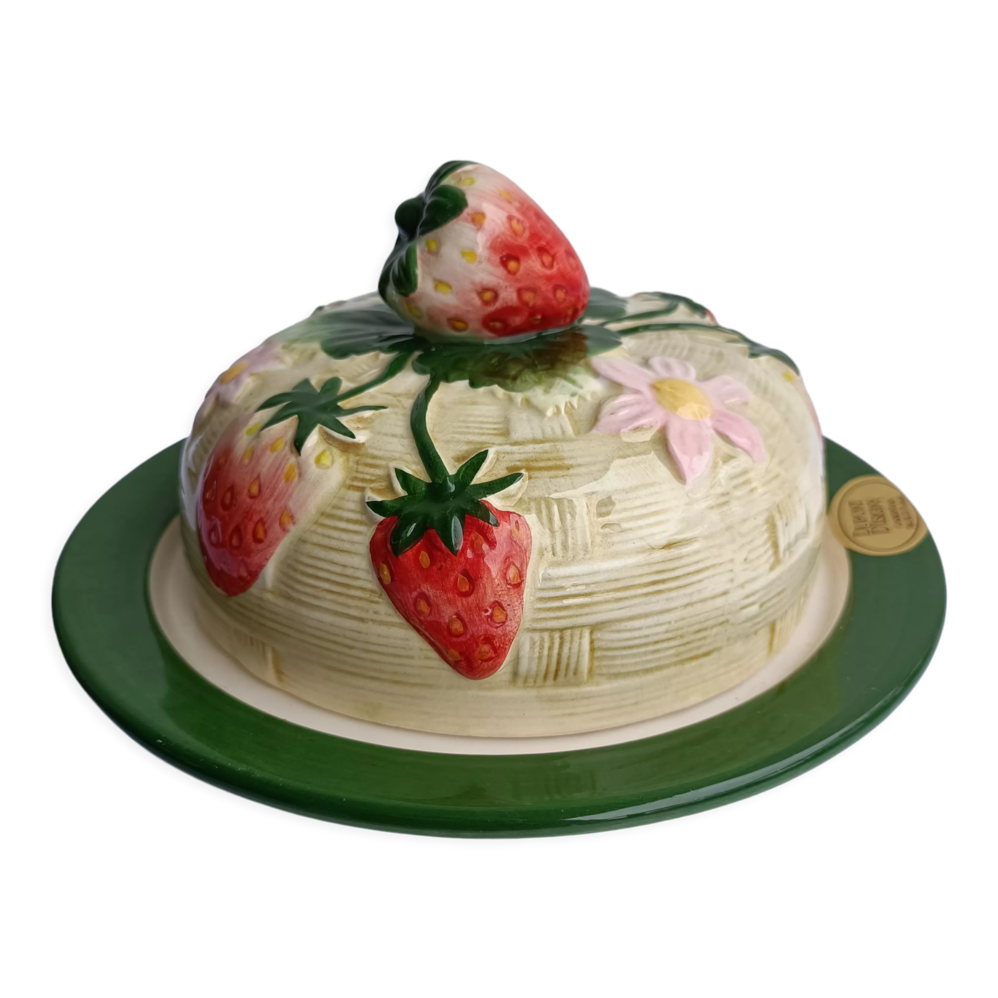 Beurrier vintage en porcelaine décoration fraises