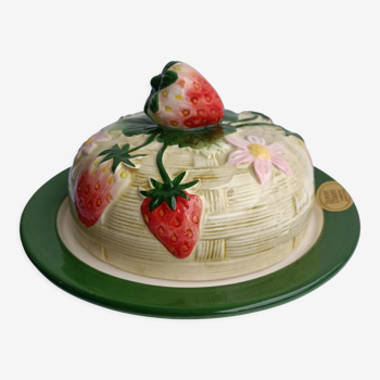 Vintage porcelain butter dish decoration strawberries