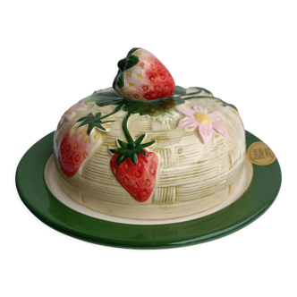 Vintage porcelain butter dish decoration strawberries