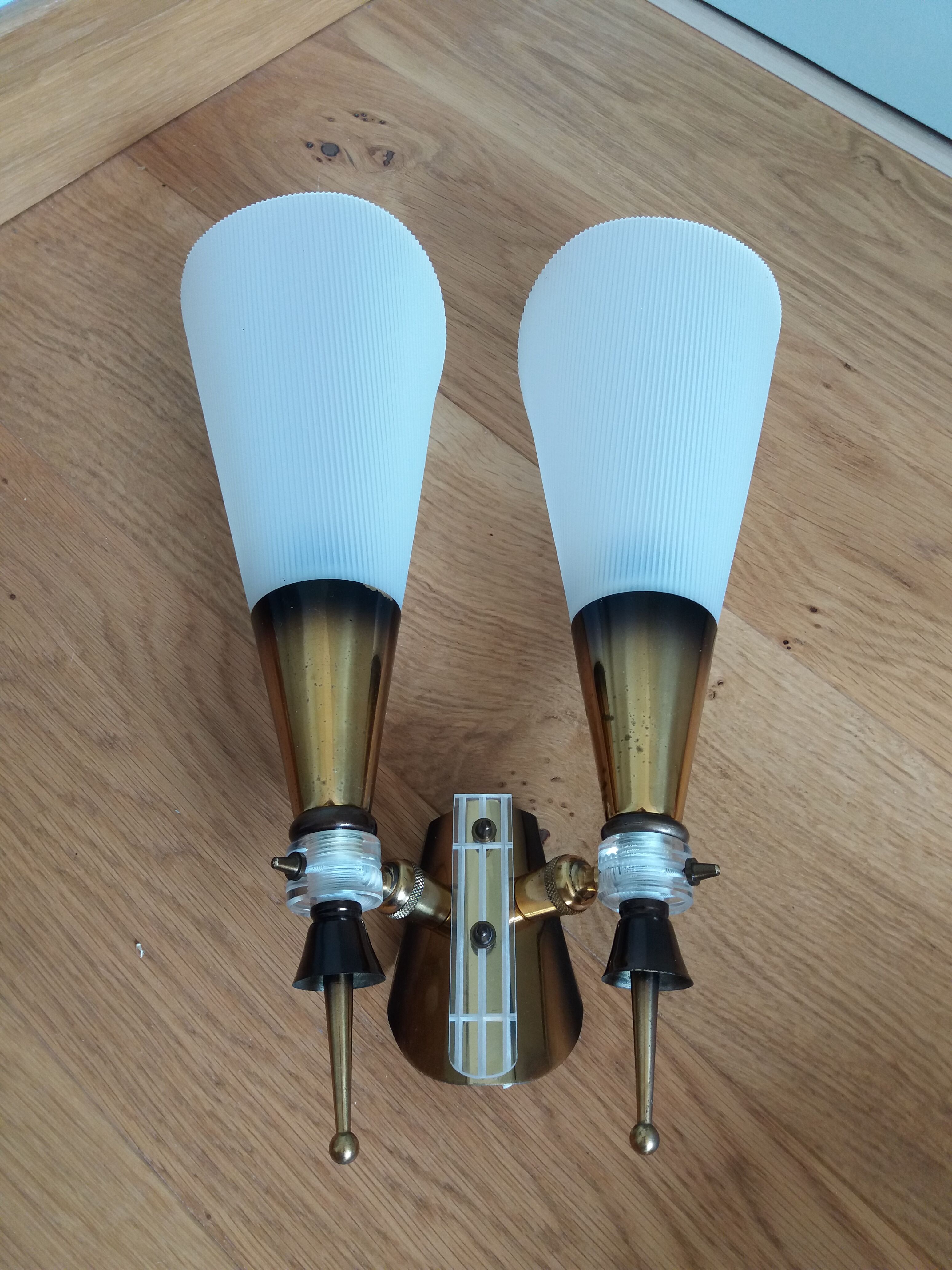 Double brass and plexiglass wall lamp Maison Lunel