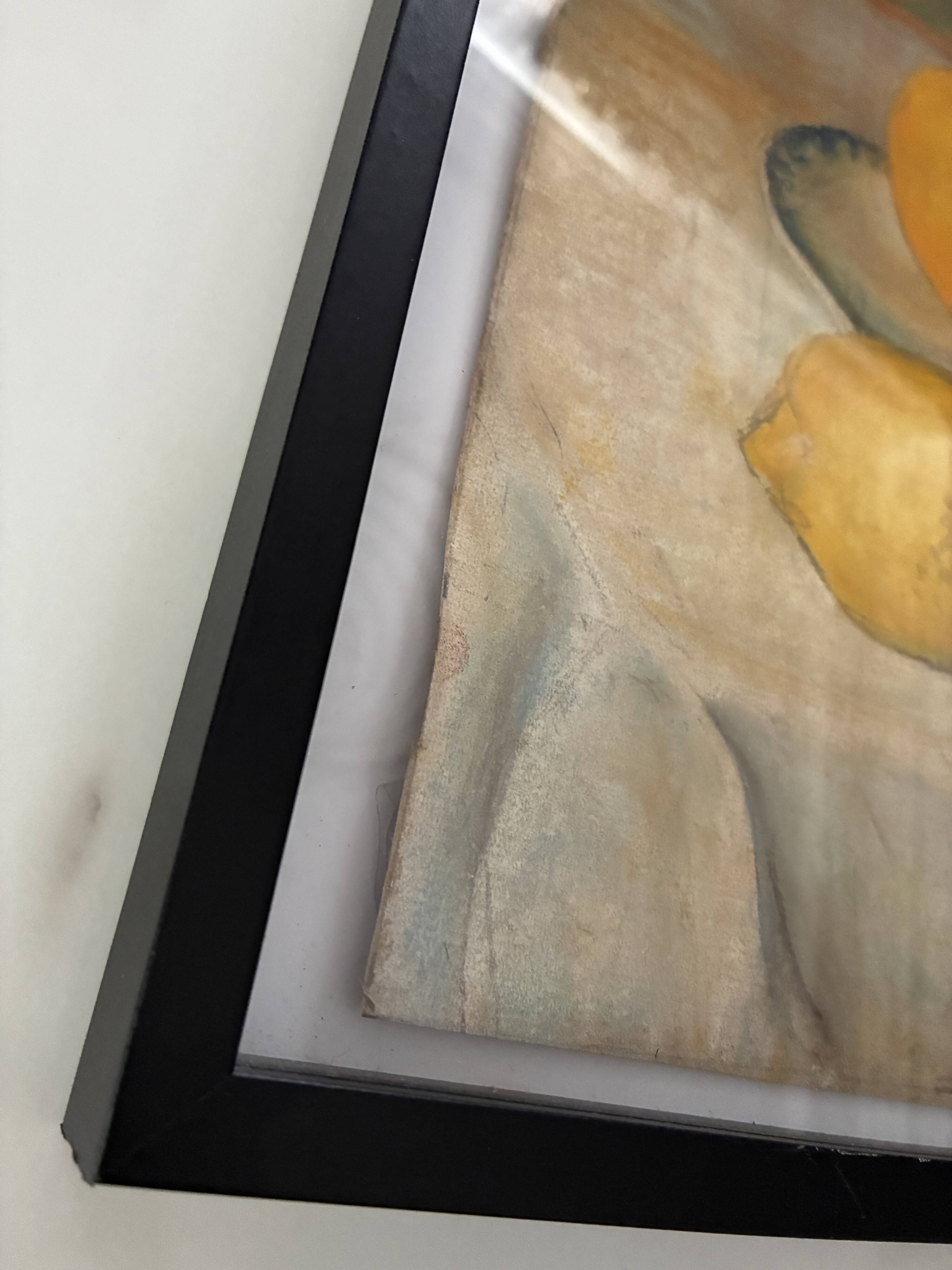 Old painting pastel still life with citrus fruits