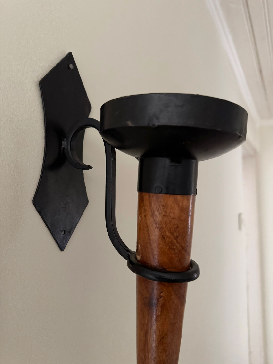 Large 2 Piece Vintage Modernist Iron and Wooden Candle Holders