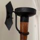 Large set of vintage modernist candle holders in iron and wood, in 2 pieces.