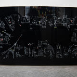 Table à manger réglable avec scène parisienne graphique, des années 1950