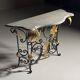 Table console en fer forgé avec marbre, années 1950