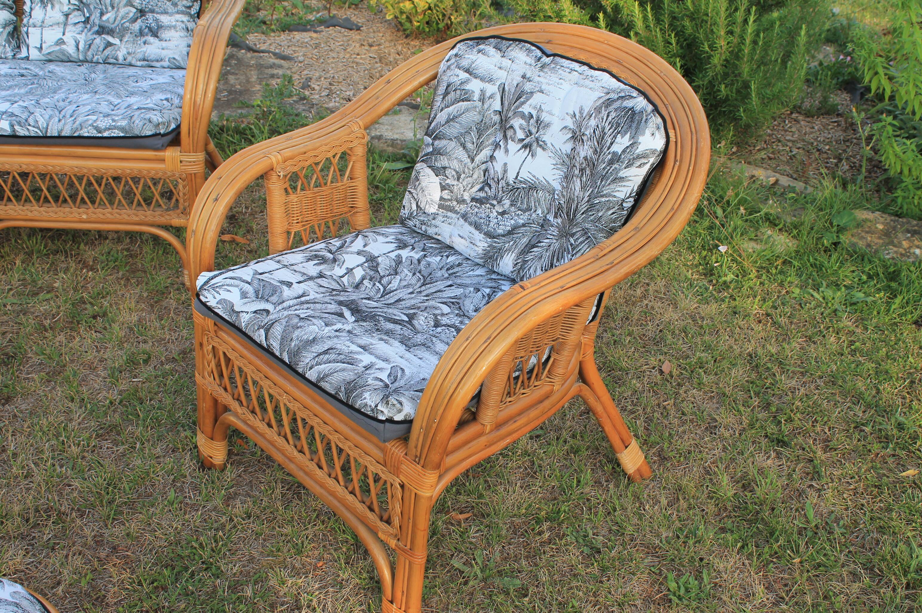 5-piece rattan salon 70/80 year jungle fabric