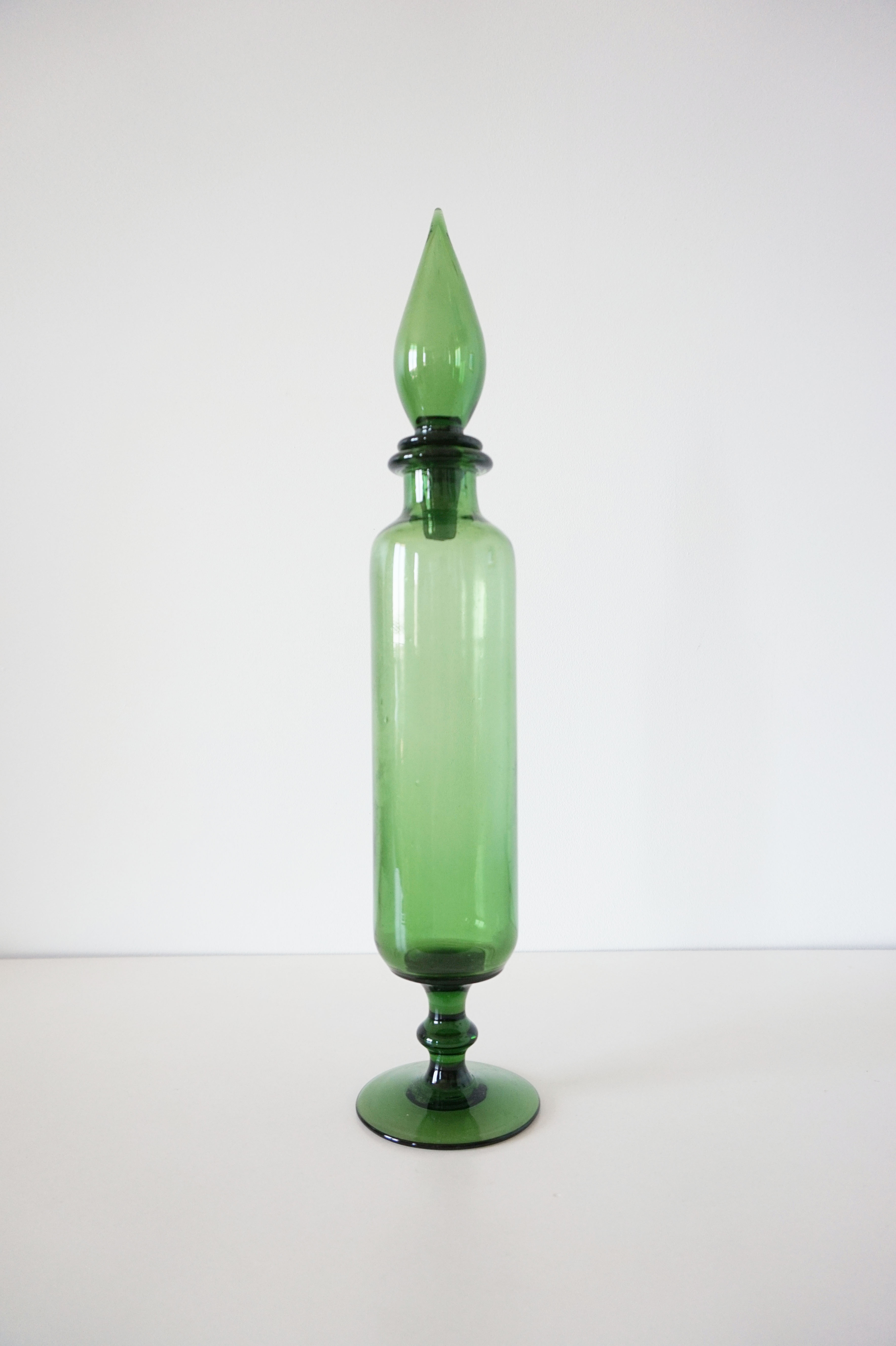 Italian decanter in green blown glass empoli