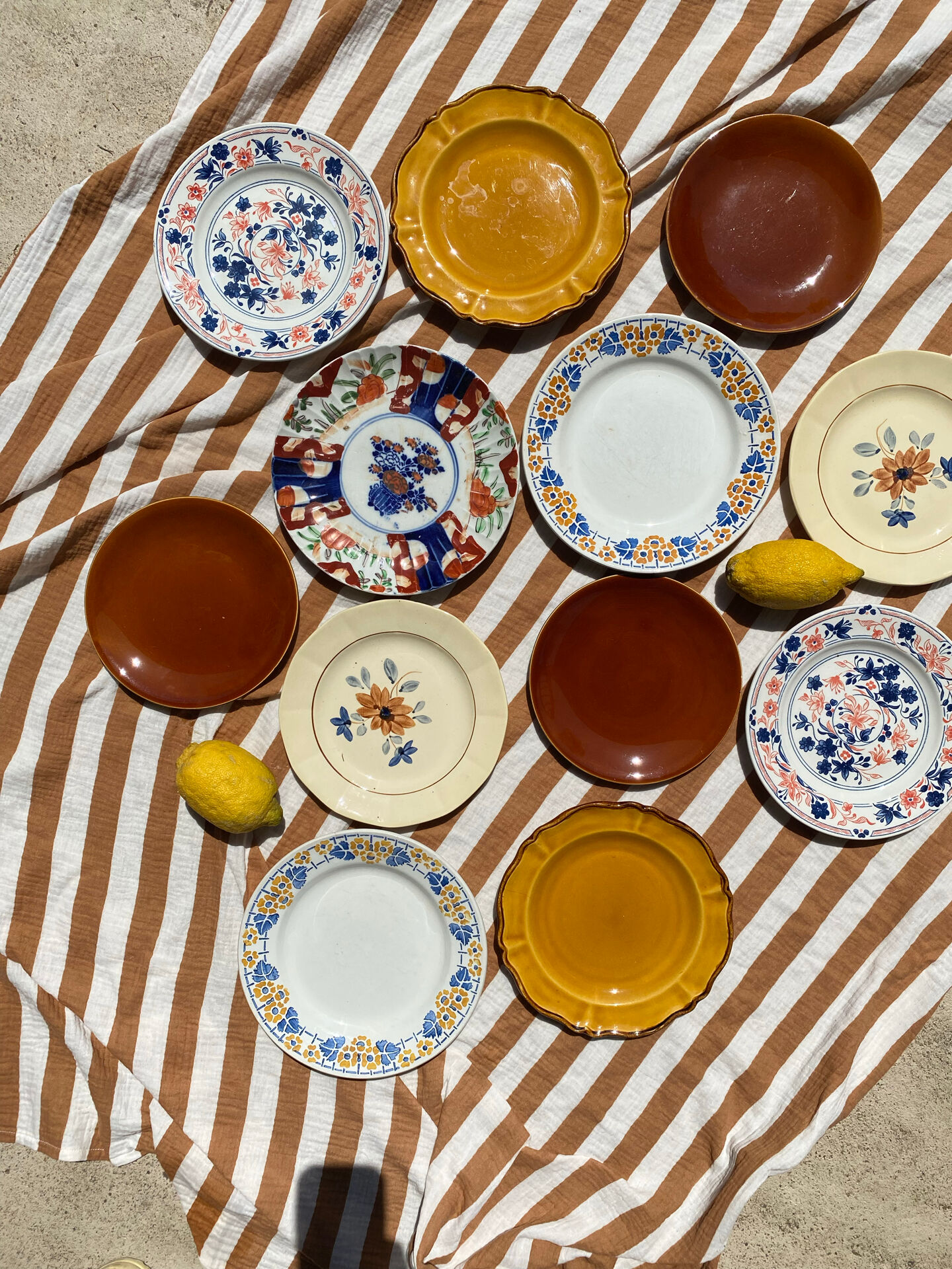 Set of 12 mismatched antique plates