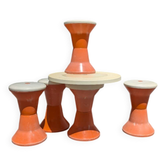 Vintage 70s coffee table and 4 stools