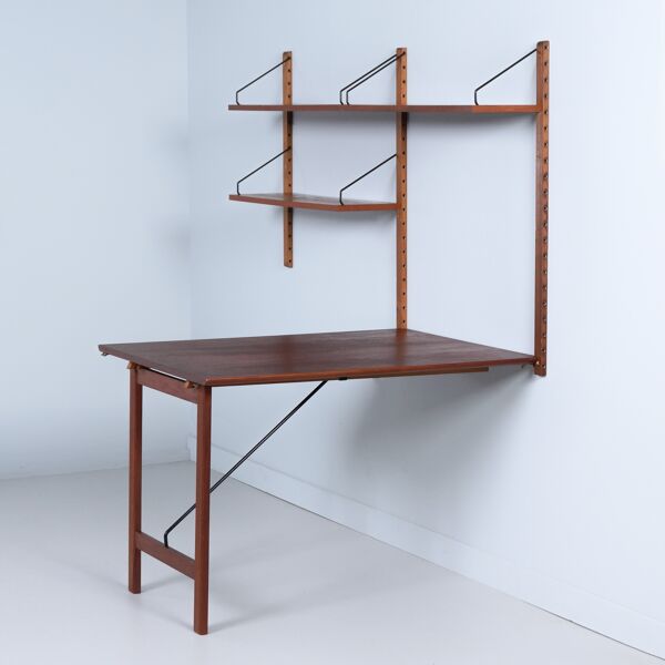 Système mural Royal avec bureau par Poul Cadovius pour Cado, années 1960 – Teck, pliable