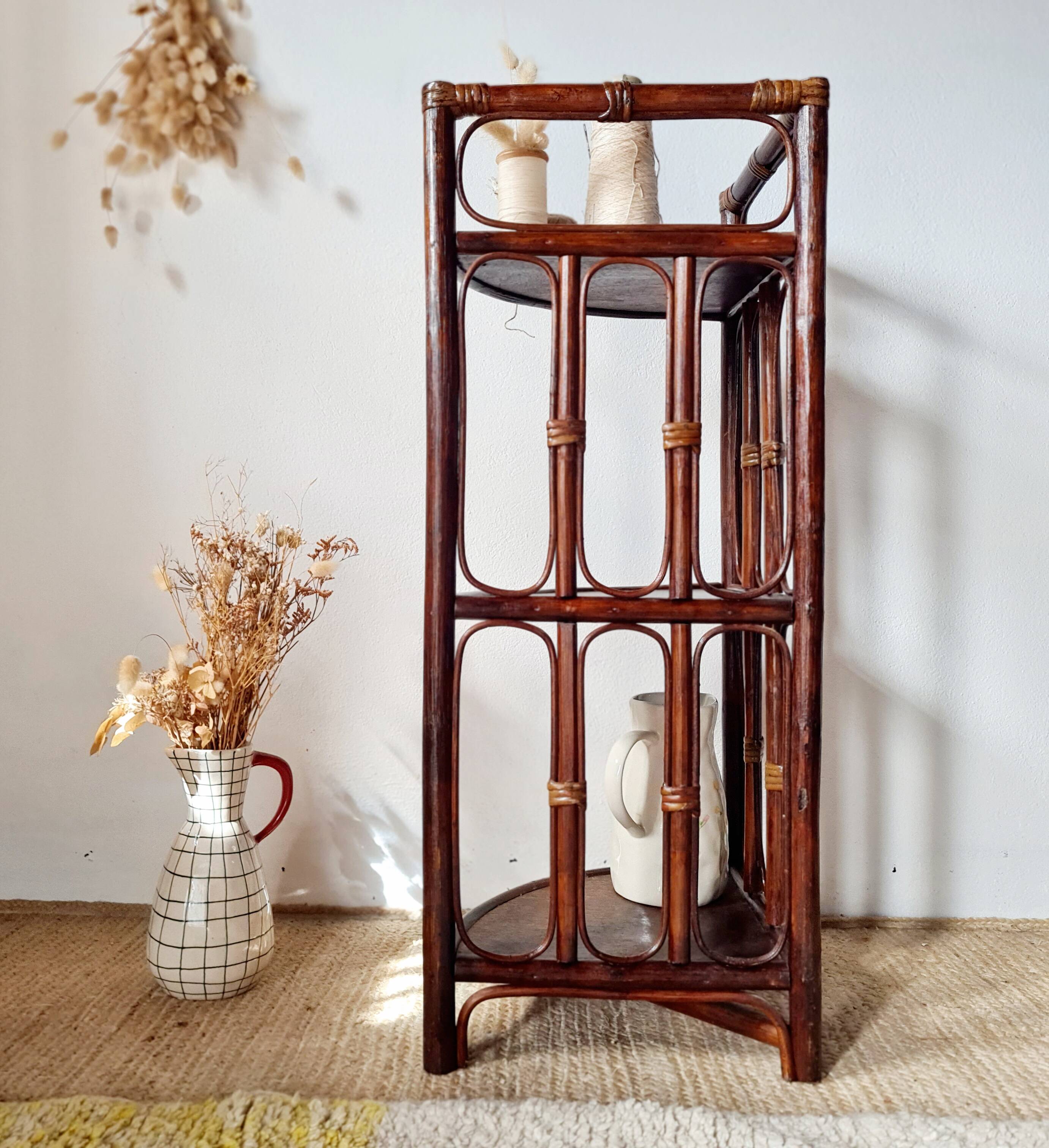 Vintage rattan corner shelf - antique bookcase