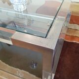 Table basse lucite, verre et métal années 80