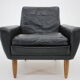 1960s black lether danish armchair