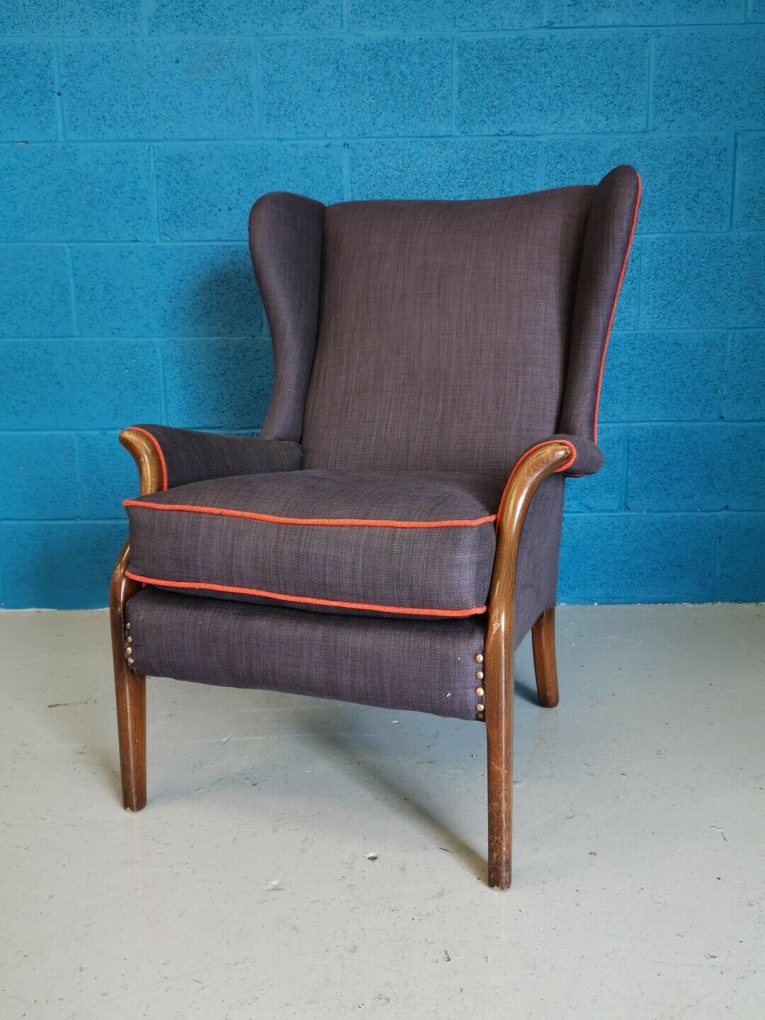 Vintage armchair teak 1960 years covered with violet