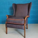 Vintage armchair teak 1960 years covered with violet