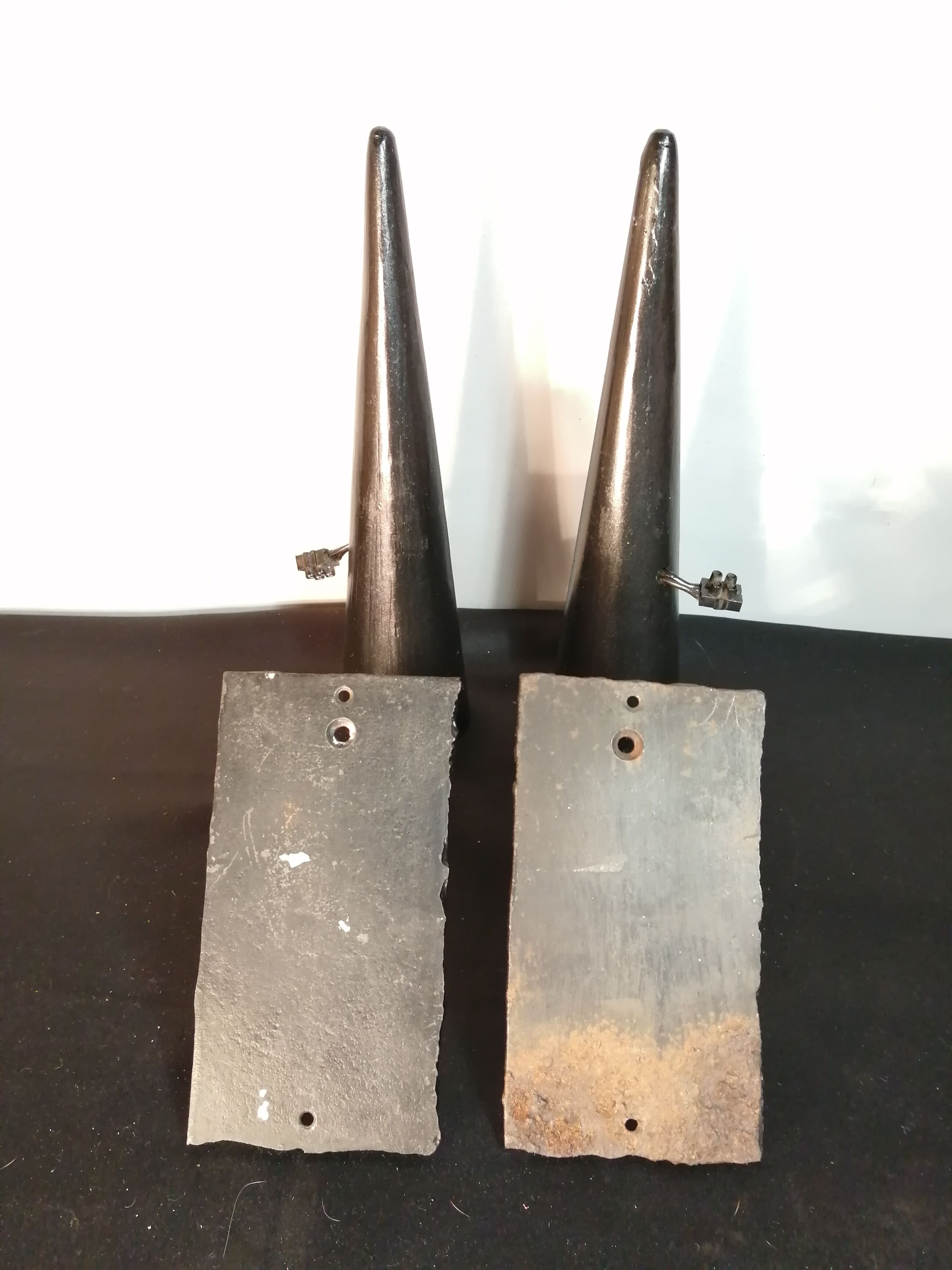 Pair of conical sconces in wrought iron, medieval, electrified in 1960