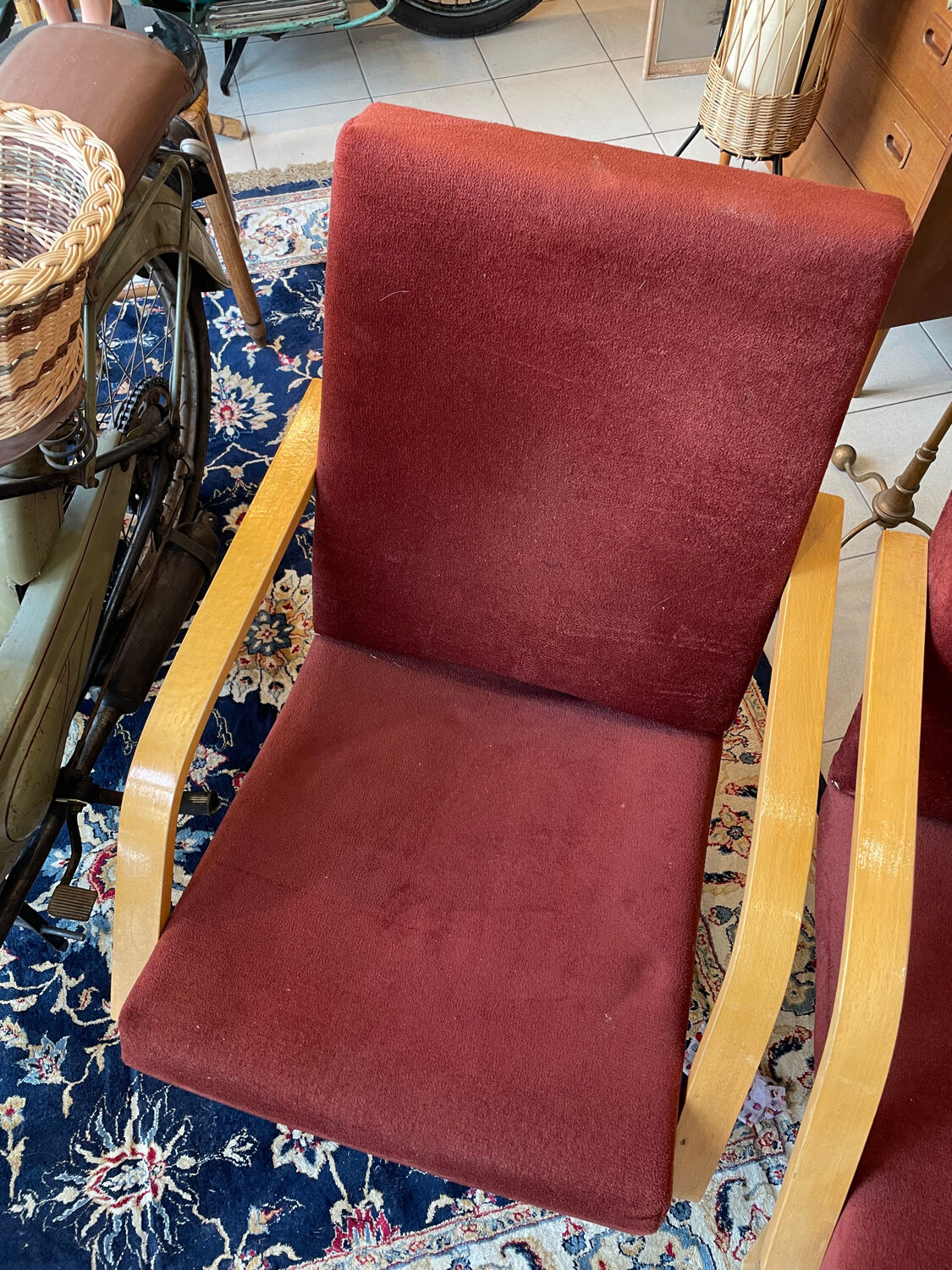 Burgundy Scandinavian armchairs