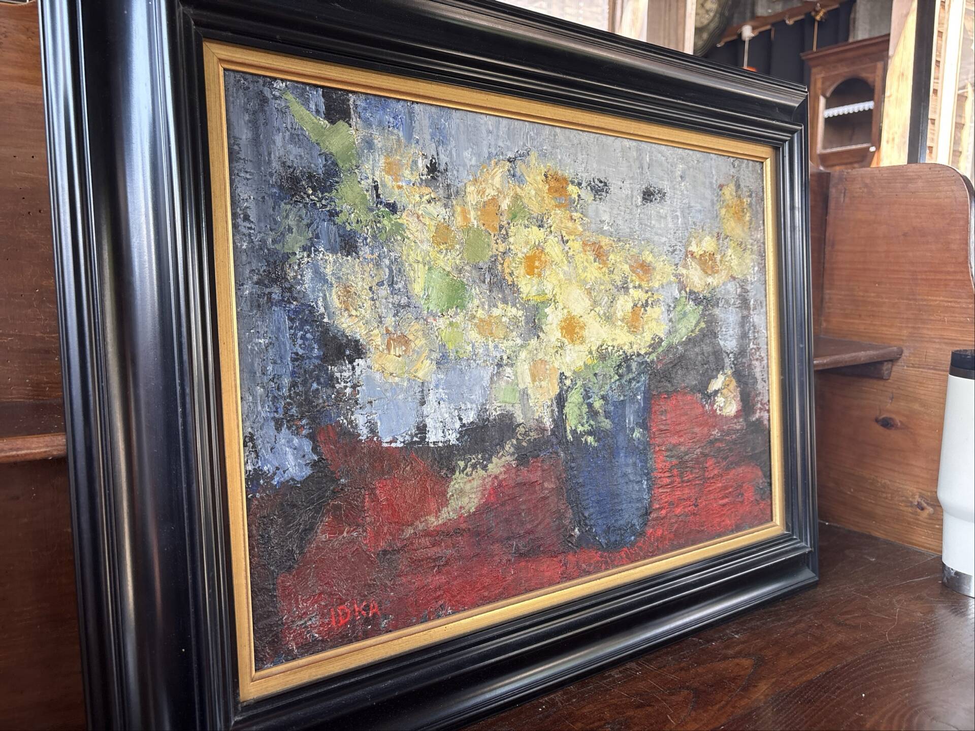 Signed painting by Idka Cohen, oil on canvas, still life with flowers, year