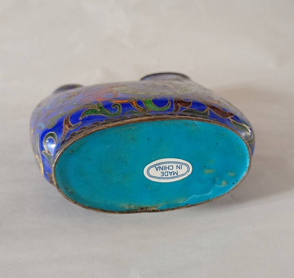 Rare Mid-Century Chinese Cloisonné Enamel Rooster Brush Holder / Vase