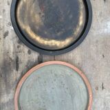 Set of two old painted sheet metal trays