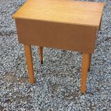 Vintage 1950s bedside table in blond oak with conical legs