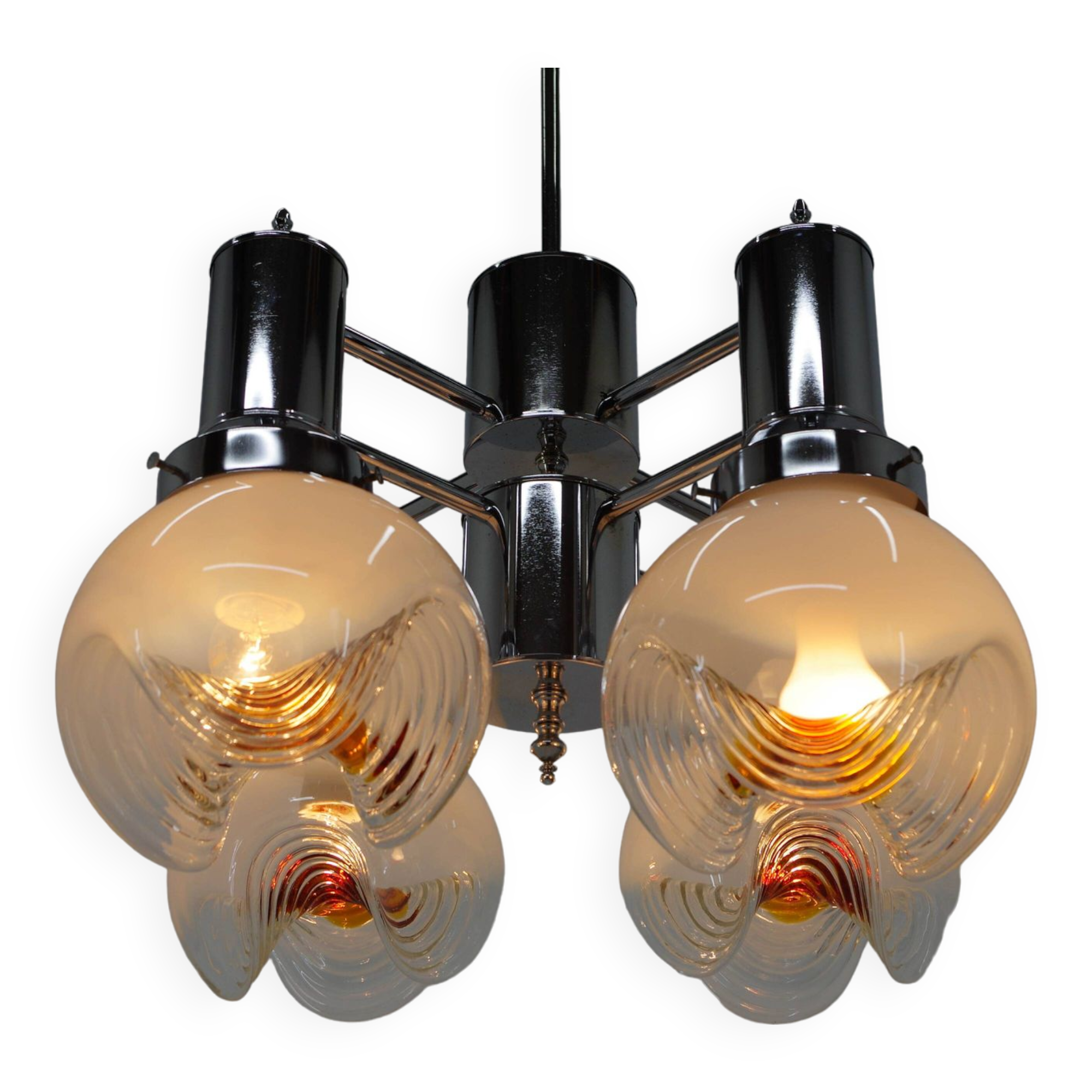 Murano Glass & Chrome Chandelier, Italy, 1970s