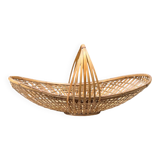 XXL - Oblong wicker basket with vintage handles 60s wicker boat basket