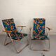 Pair of folding armchairs vintage camping Pouch DDR flowery