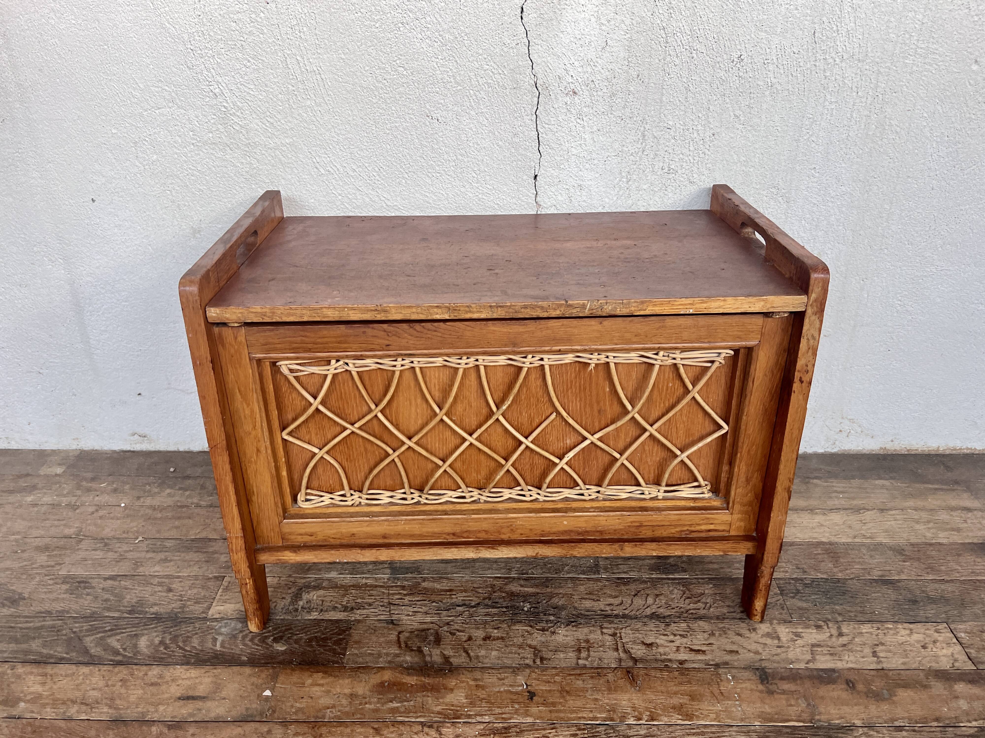 Toy chest / bench for children vintage rattan oak