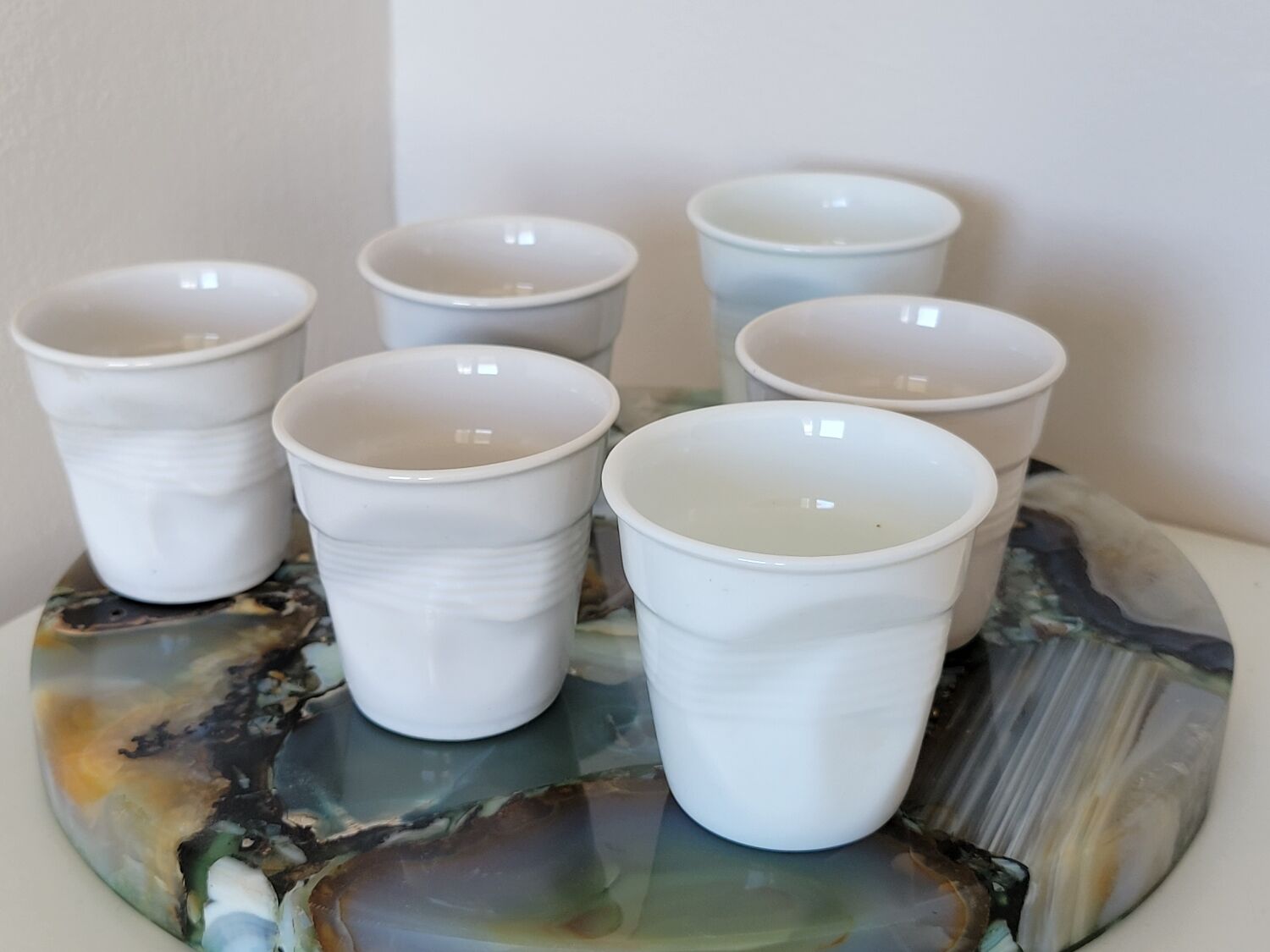 6 design espresso cups crumpled white porcelain Revol