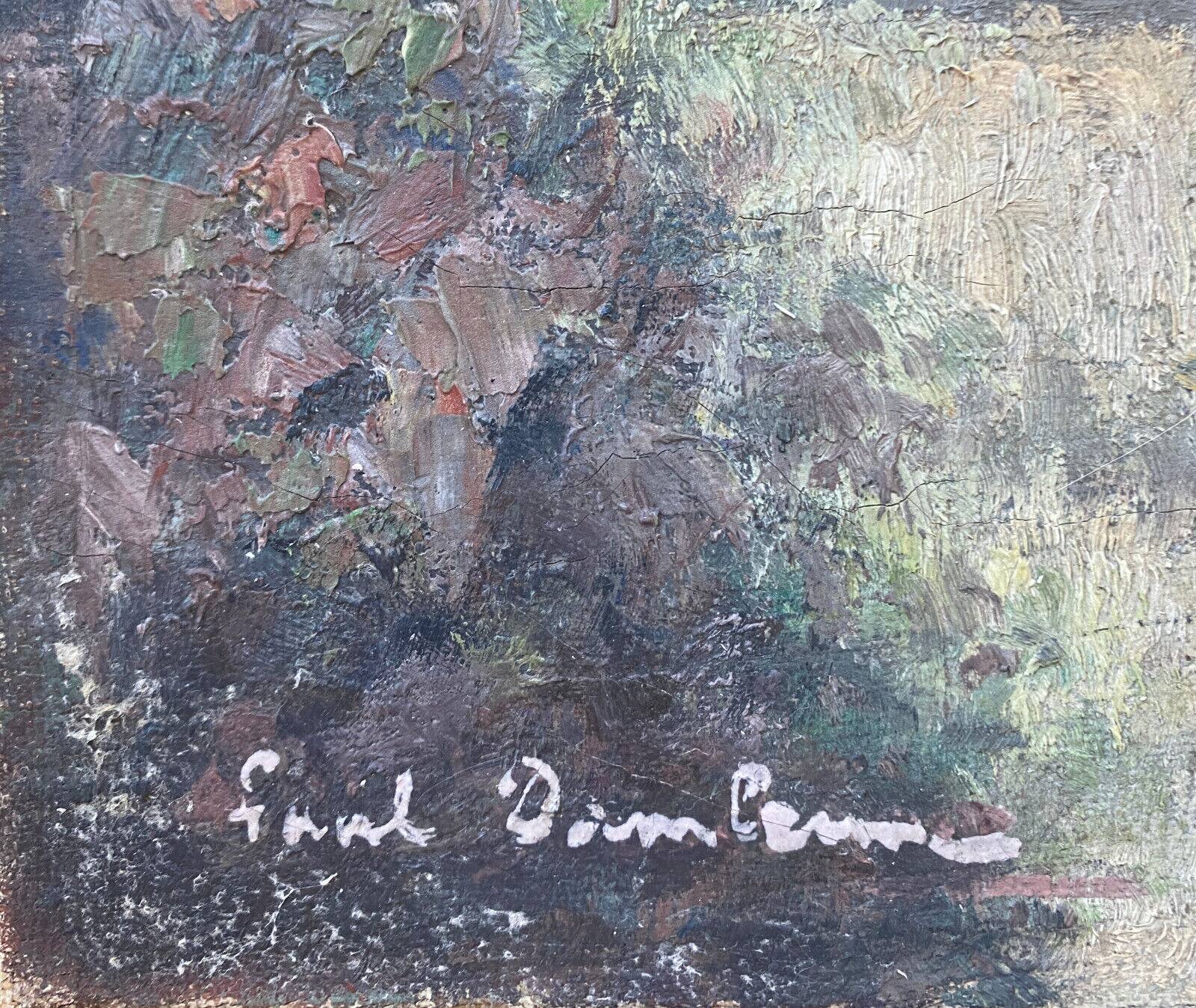 HST painting "Country part with bell tower" signed 19th century