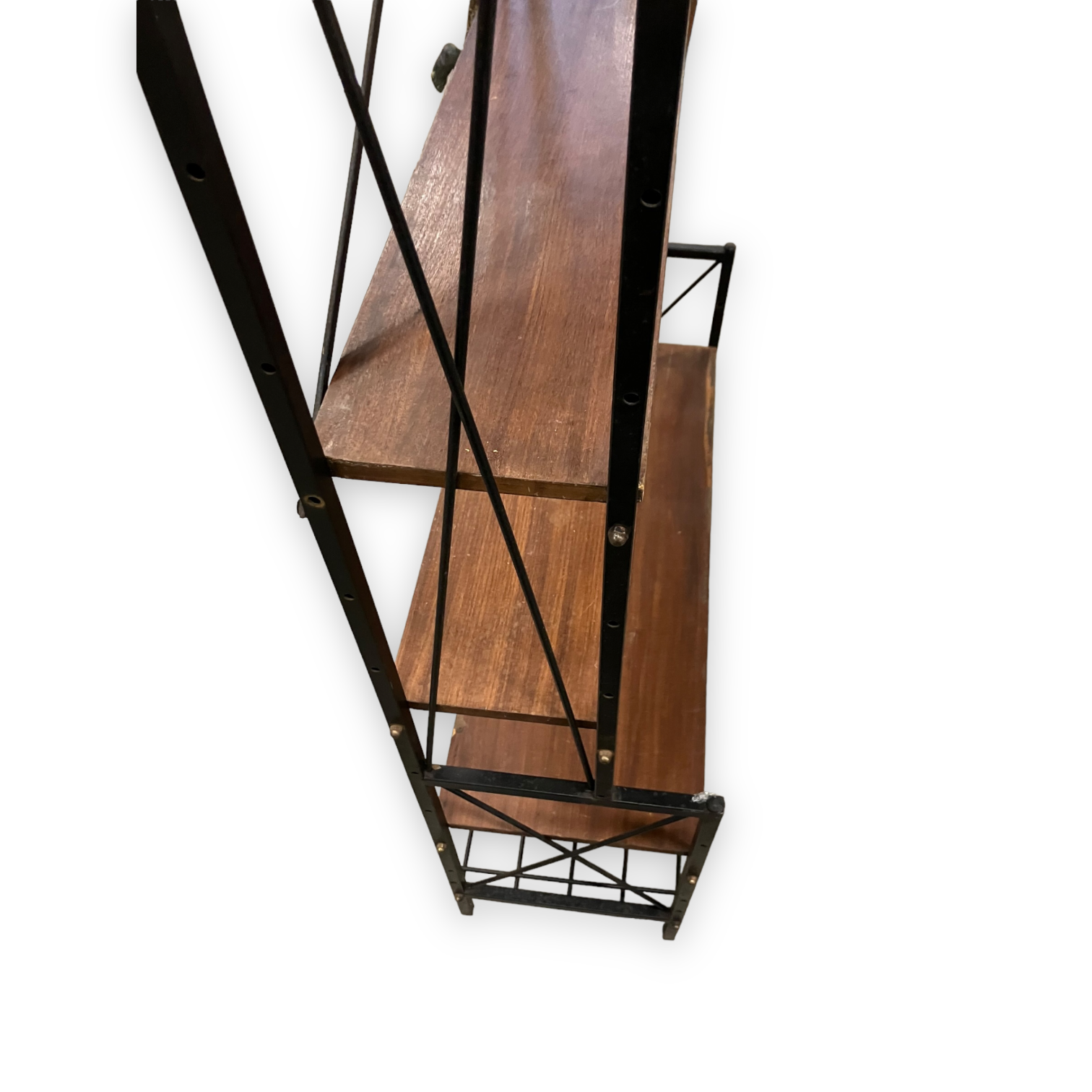 1950s teak and black metal shelf bookcase