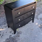 Chest of drawers of the 40s lacquered black 3 drawers